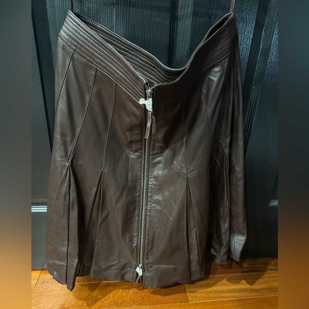 Chocolate Brown Genuine Leather mini skater skirt